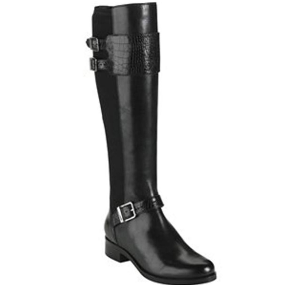 COLE HAAN "Tennley" Black Leather Stretch Buckles Knee High Boots #D38289 Sz 7B